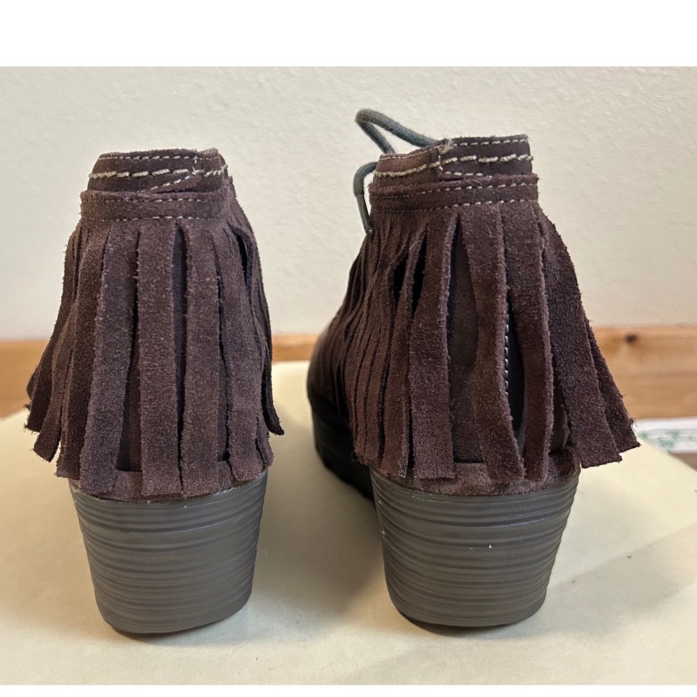 Fly London Brown Suede Fringe Wedge Lace Up Ankle Boots P500774001 Size 38 - Picture 6 of 9